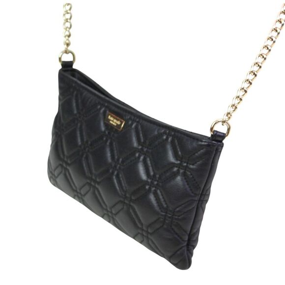 kate spade NY STITCHED BLACK REAL LEATHER CHAIN SHOULDER BAG XBODY HANDBAG PURSE - Picture 5 of 16